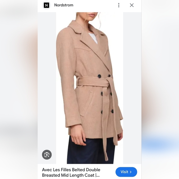 NWT AVEC LES FILLES Belted Double Breasted Mid Length Blazer Jacket Pea Coat - Picture 7 of 12